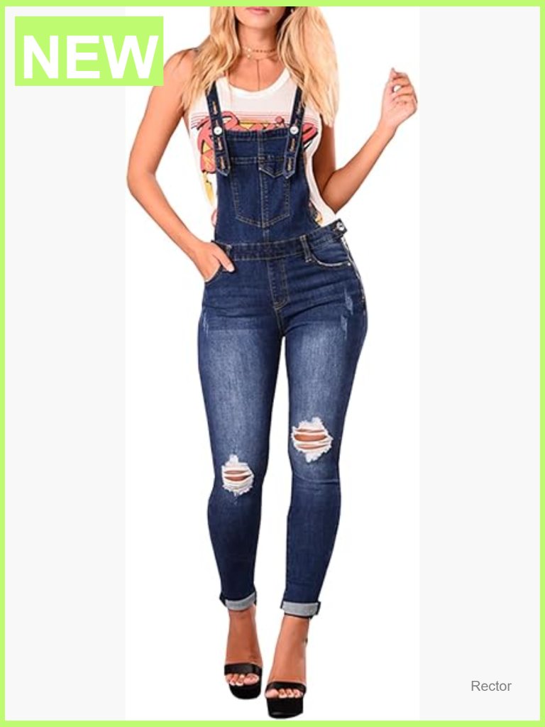 Skinny Ripped Denim Jumpsuit Overalls With Adjustable Straps